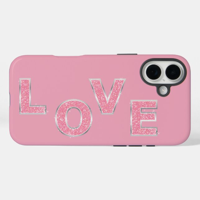 Liebe Light Pink Glitzer Case-Mate iPhone Hülle (Rückseite (Horizontal))