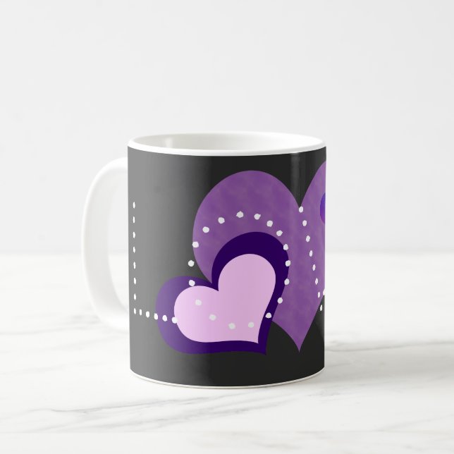 Liebe Lila Hearts Kaffeetasse (Vorderseite Links)
