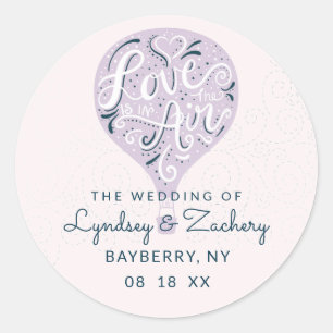 Liebe Lila Heißluftballon Hochzeit Runder Aufkleber