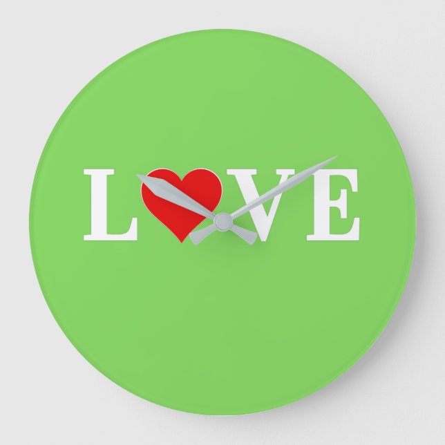 LIEBE Lime Green Modern Große Wanduhr (Vorderseite)