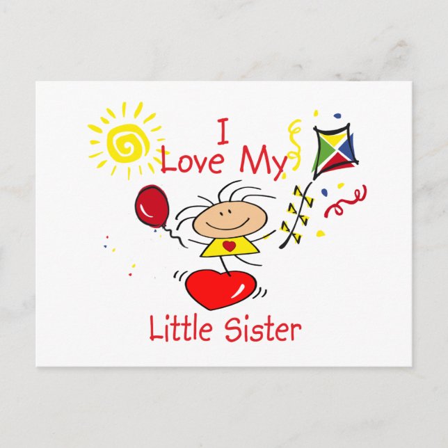 Liebe Little Sister Strichmännchen Girl Postkarte (Vorderseite)