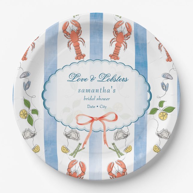Liebe & Lobster Coquette Bow Wedding Brautparty Pappteller (Vorderseite)