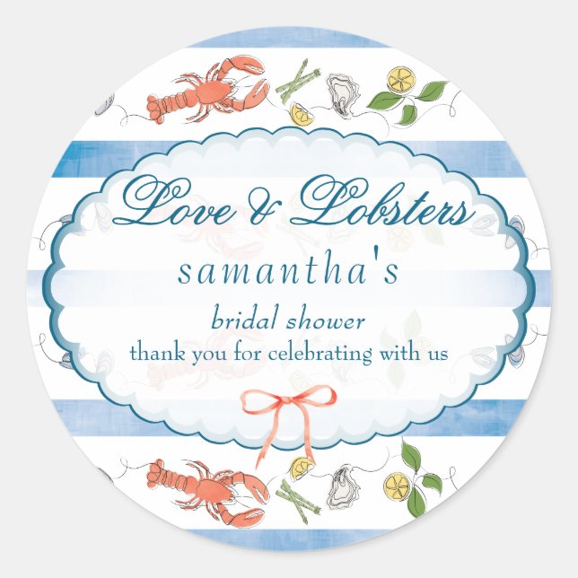 Liebe & Lobster Coquette Bow Wedding Brautparty Runder Aufkleber (Vorderseite)