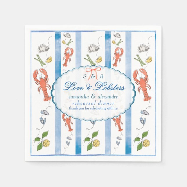 Liebe & Lobster Red Bow Wedding Probe Dinner Serviette (Vorderseite)