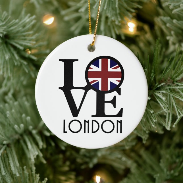 LIEBE London (britische Flagge) Keramik Ornament (Baum)