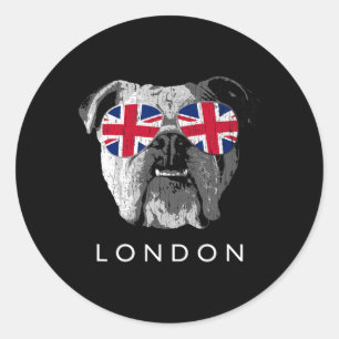 Liebe London English Bulldog UK Flag Sungles Souve Runder Aufkleber