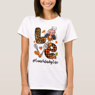 Liebe Lunch Lady Leopard Pumpkin Türkei Fall Danke T-Shirt