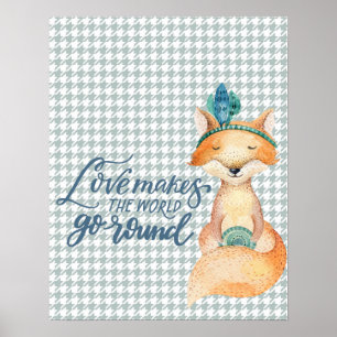 Liebe macht die Welt - Boho Fox Wood Poster
