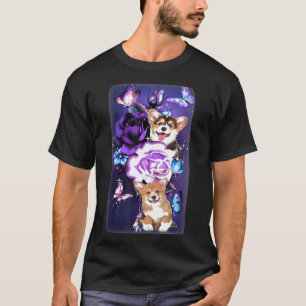 Liebe Magischer Corgi Lila Rosen Blume Schmetterli T-Shirt