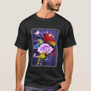 Liebe Magischer Papagei Lila Rose Blume Schmetterl T-Shirt