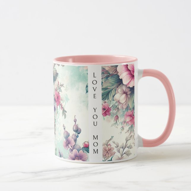 Liebe Mama | Aquarellfarbene Rose Tasse (Rechts)