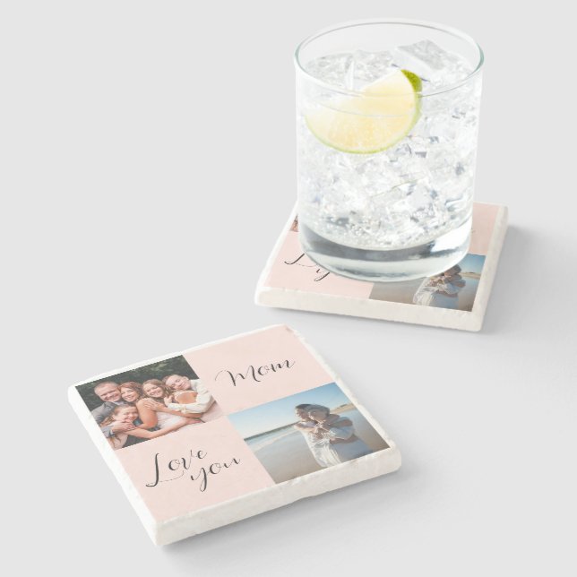 "Liebe, Mama" - ein sentimentales Foto für Mütter Steinuntersetzer (Seitenansicht)