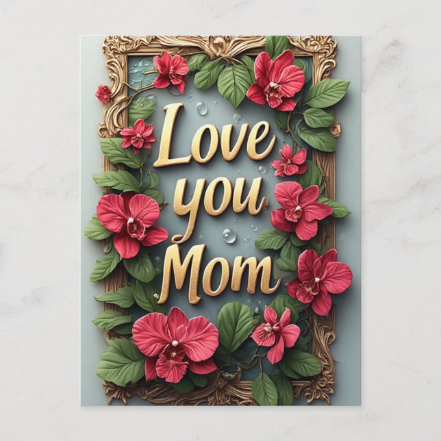 Liebe Mama Florales Rahmen-Muttertag Postkarte (Vorderseite)