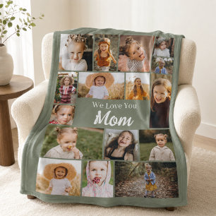Liebe Mama Foto Sage Green Collage Fleecedecke