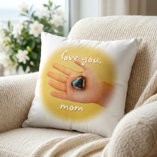 Liebe Mama Kind hält blaues Herz Foto Kissen