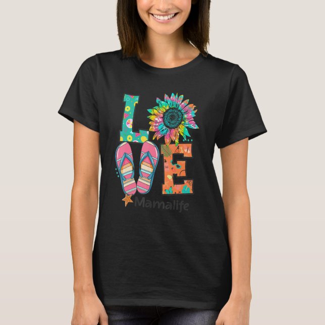 Liebe Mama Life Flip Flops Hippie Sonnenblumen Som T-Shirt (Vorderseite)