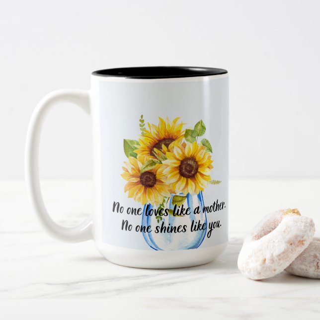 Liebe Mama mit Sonnenblumen Zweifarbige Tasse (Mit Donut)