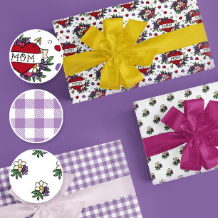 Liebe Mama Tattoo-Stil Herz-Muster Muttertag Geschenkpapier Set
