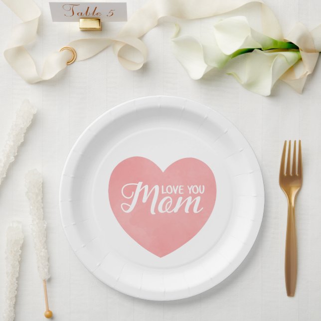 Liebe Mama Text, Muttertag rosa Herz Pappteller (Hochzeit)
