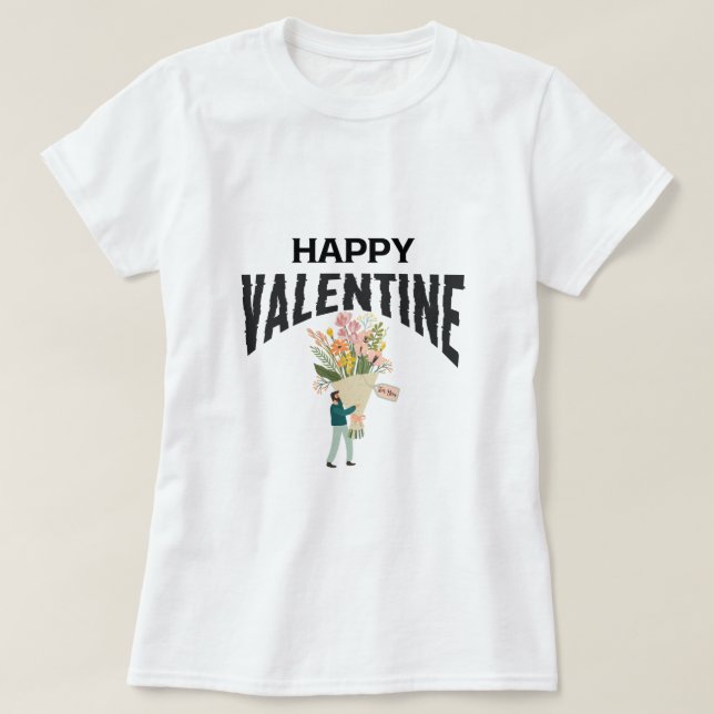 Liebe Mann mit Blume Künstlerisch Valentinstag T-Shirt (Design vorne)
