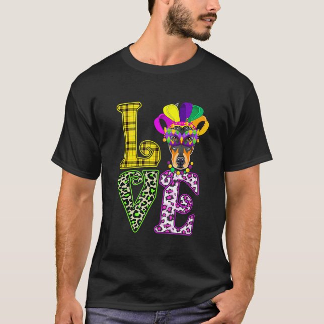 Liebe Mardi Gras Doberman Dog Vater Mama T-Shirt (Vorderseite)