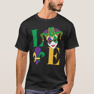Liebe Mardi Gras Jester Mask Fleur-de-Lys T - Shir T-Shirt