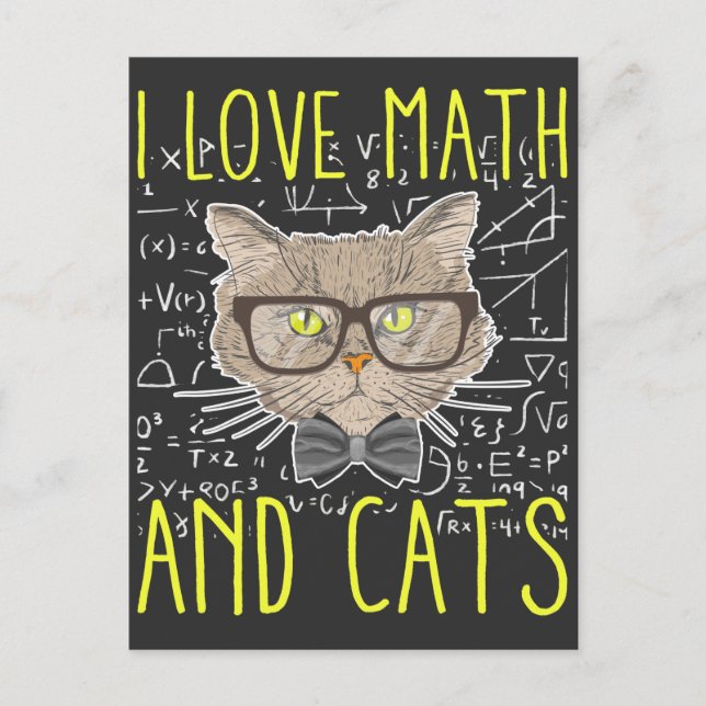 Liebe Mathe und Katzen Mathematischer Nerd Postkarte (Vorderseite)