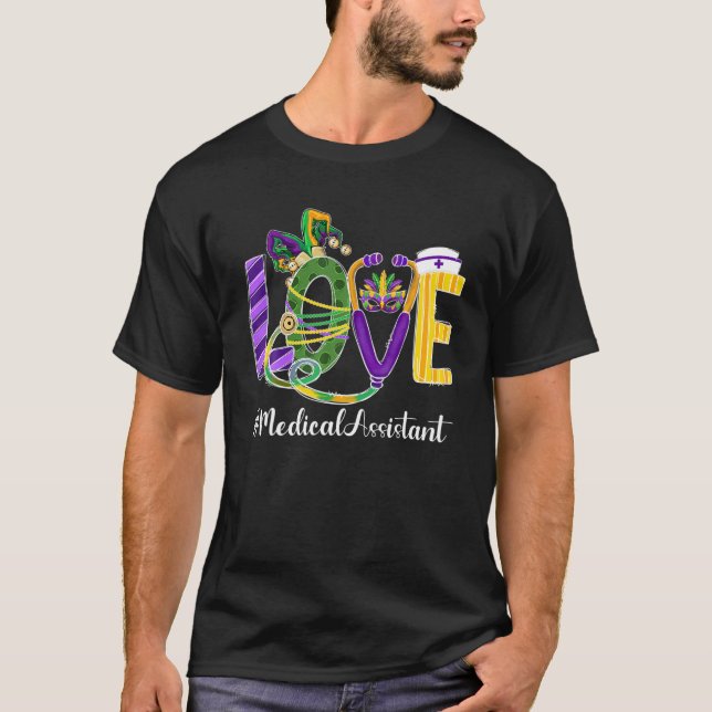 LIEBE Medizin Assistant Leopard Mardi Gras Festiva T-Shirt (Vorderseite)