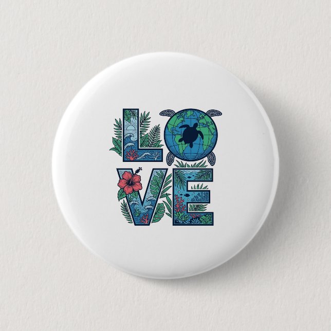 Liebe Meeresschildkröte Erde Tropisch Button (Vorderseite)