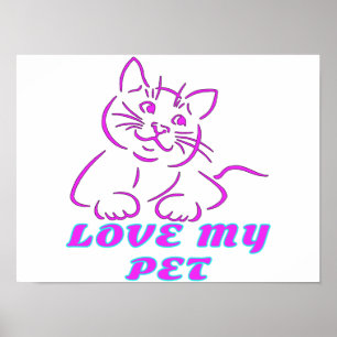 LIEBE MEIN NIEDLICHER PINK PET CAT POSTER