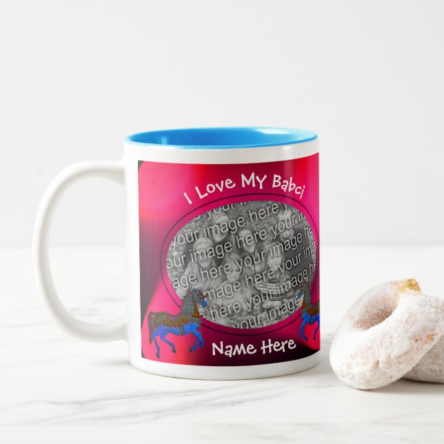 Liebe Meine Babci Karussell Pferd Polnische Großmu Zweifarbige Tasse (Mit Donut)