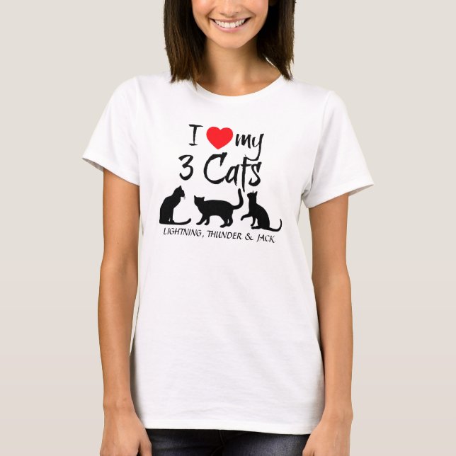 Liebe meine drei Katzen T-Shirt (Vorderseite)