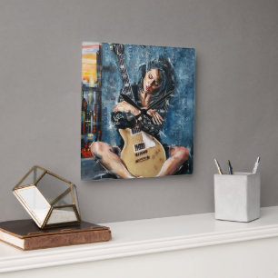 Liebe Meine Gitarre Quadratische Wanduhr