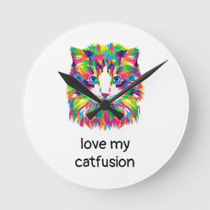 Liebe meine Katzfusion Abstract Katze Quarzuhr Runde Wanduhr