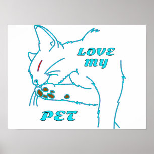 LIEBE MEINE NIEDLICHE AQUA PET CAT POSTER