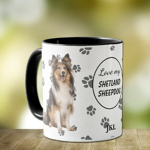Liebe meinen Shetland-Schäferhund-Hundepfotenabdru Tasse