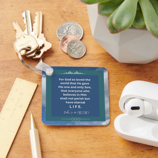 Liebe Message - John 3:16 - Metal Square Schlüssel Schlüsselanhänger (Schreibtisch)