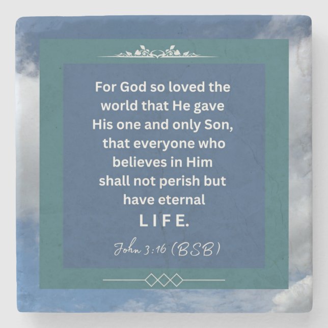 Liebe Message - John 3-16 - Square Stone Untersetz Steinuntersetzer (Vorderseite)