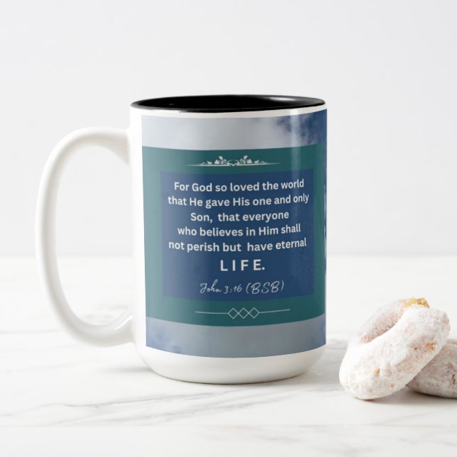 Liebe Message - John 3-16 - Zweifarbige Tasse (Mit Donut)