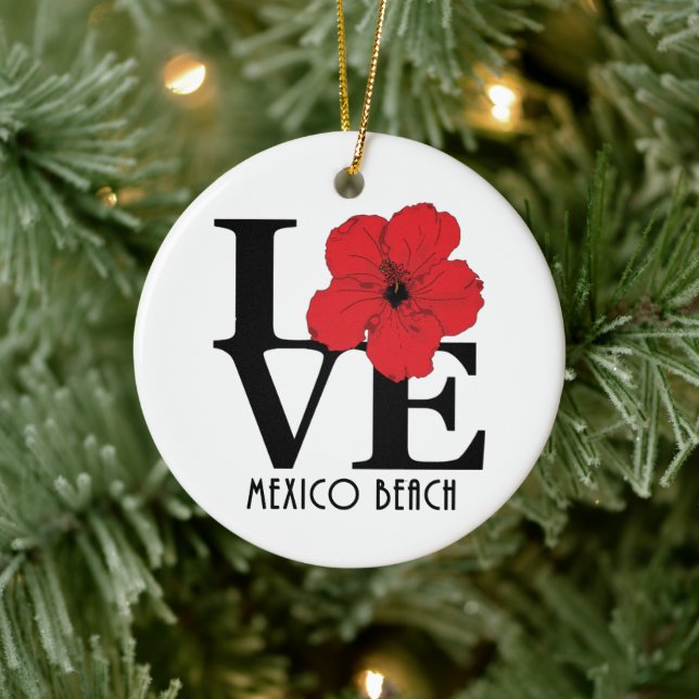 LIEBE Mexico Beach Red Hibiskus Keramik Ornament (Baum)