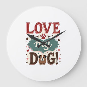 Liebe mich, liebe meinen Hund Vintage süßer Pfoten Große Wanduhr