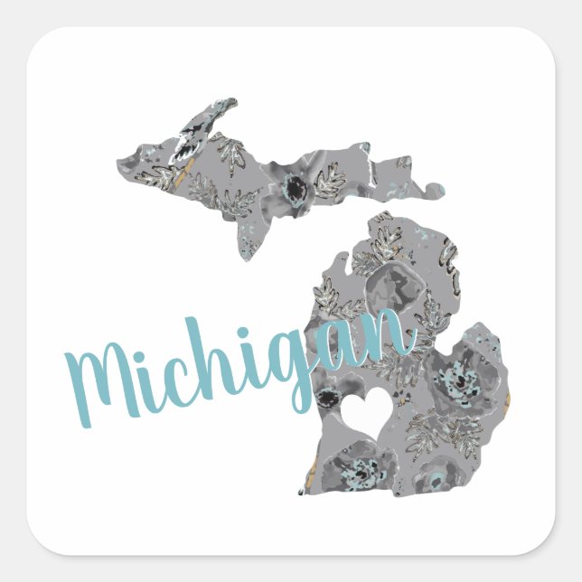 Liebe Michigan Floral gefüllt Silhouette Quadratischer Aufkleber (Vorderseite)