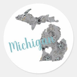 Liebe Michigan Floral gefüllt Silhouette Runder Aufkleber