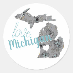 Liebe Michigan Floral gefüllt Silhouette Runder Aufkleber