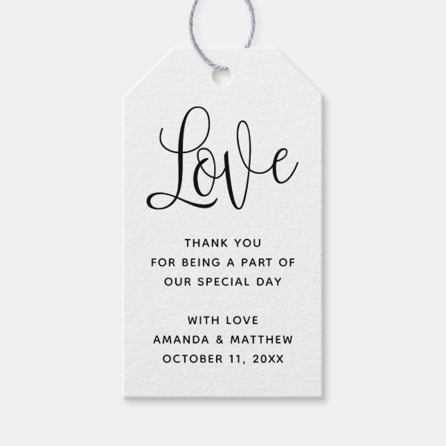 Liebe. Minimalistisches einfaches Skript Hochzeit  Geschenkanhänger (Vorderseite)