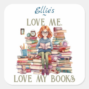 Liebe mir Liebe meiner Bücher Buchzeichen stapeln Quadratischer Aufkleber