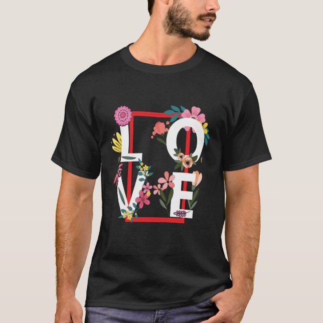 Liebe mit Blume-Ebenen T-Shirt (Vorderseite)