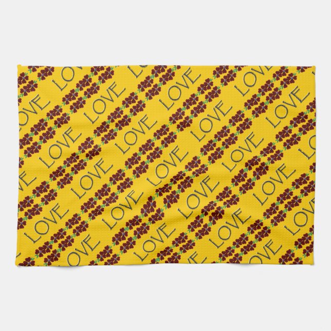 "Liebe" mit den roten/blauen Blumen Handtuch (Horizontal)