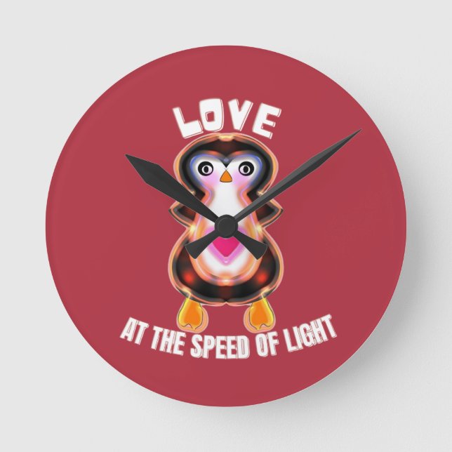 Liebe mit der Geschwindigkeit des Licht-Pinguinges Runde Wanduhr (Vorderseite)