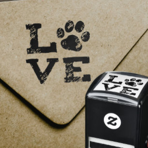 LIEBE mit Dog Paw Print Permastempel